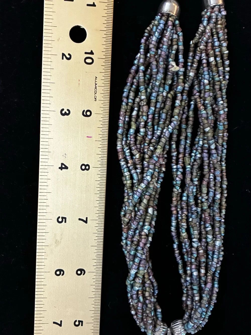 Multi-Strand EUC Seed Beaded Necklace with Heart Pendant SilverTone